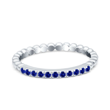 Half Eternity Wedding Band Ring Round Simulated Blue Sapphire CZ 925 Sterling Silver